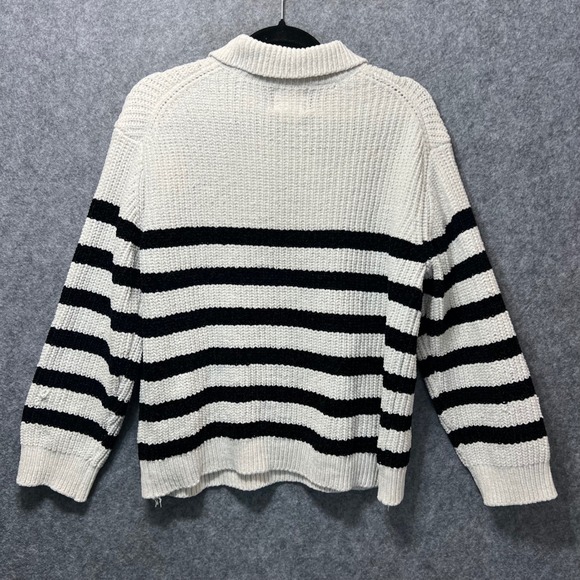 No Comment Womens Pullover‎ Knit Sweater XL Black White Striped Quarter Zip - Picture 6 of 6